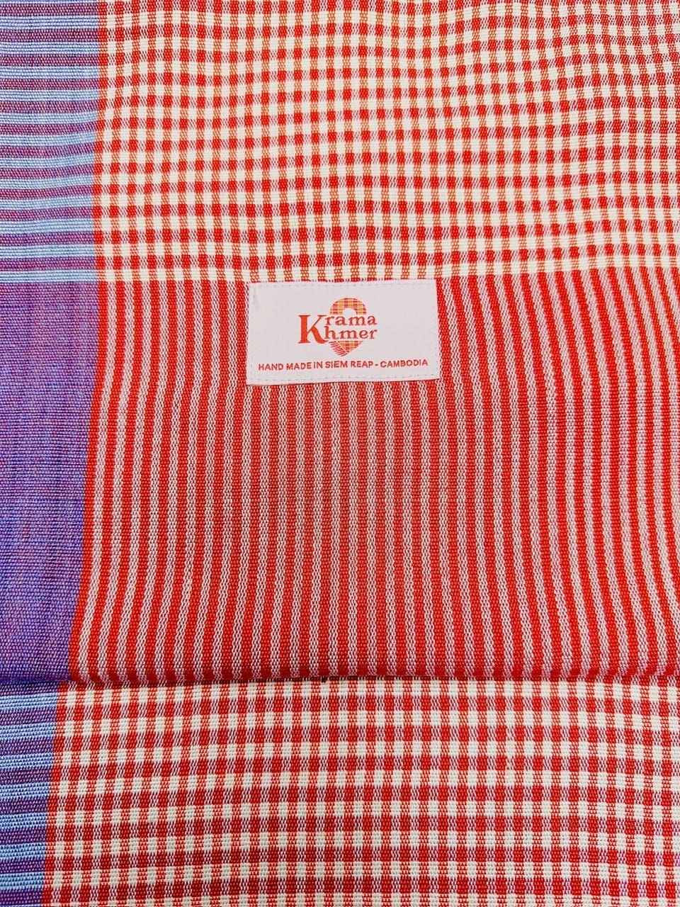 Echarpe foulard coton Krama du Cambodge Siem rouge orange violet
