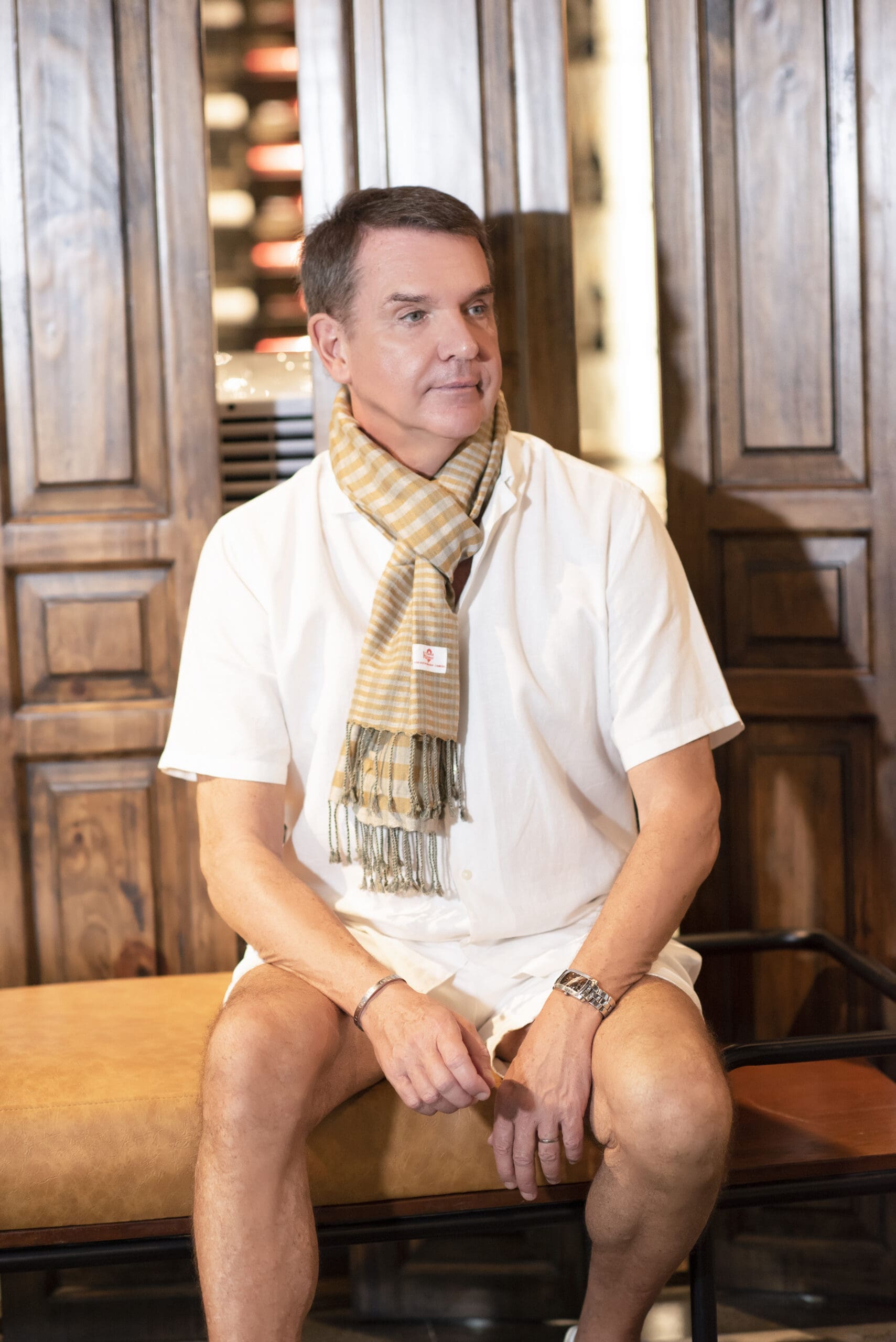 Echarpe foulard coton Krama du Cambodge Soksabay marron clair et gris – Image 4