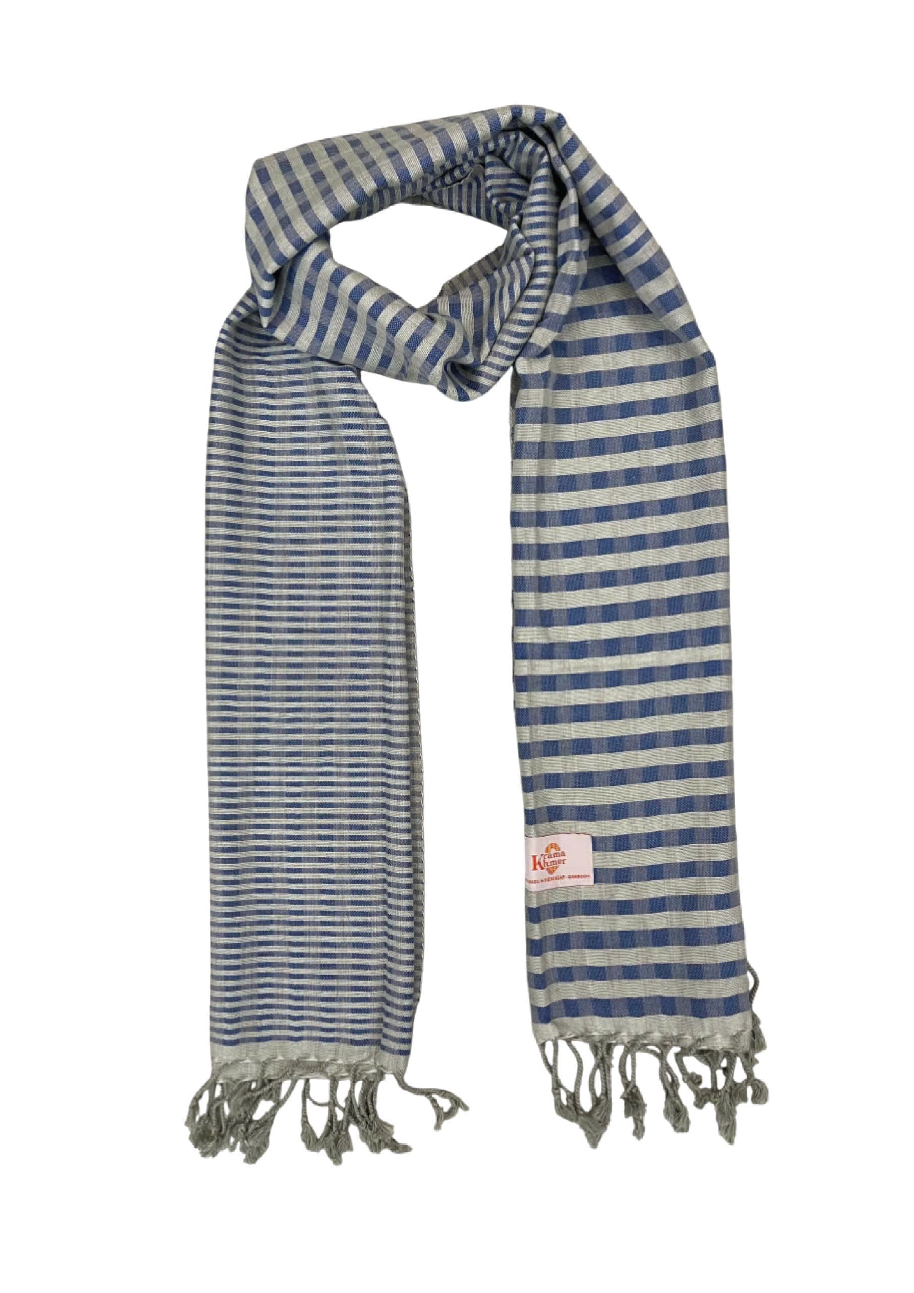 Echarpe foulard coton Krama du Cambodge Svakom Bleu Jeans XL 55x200 cm