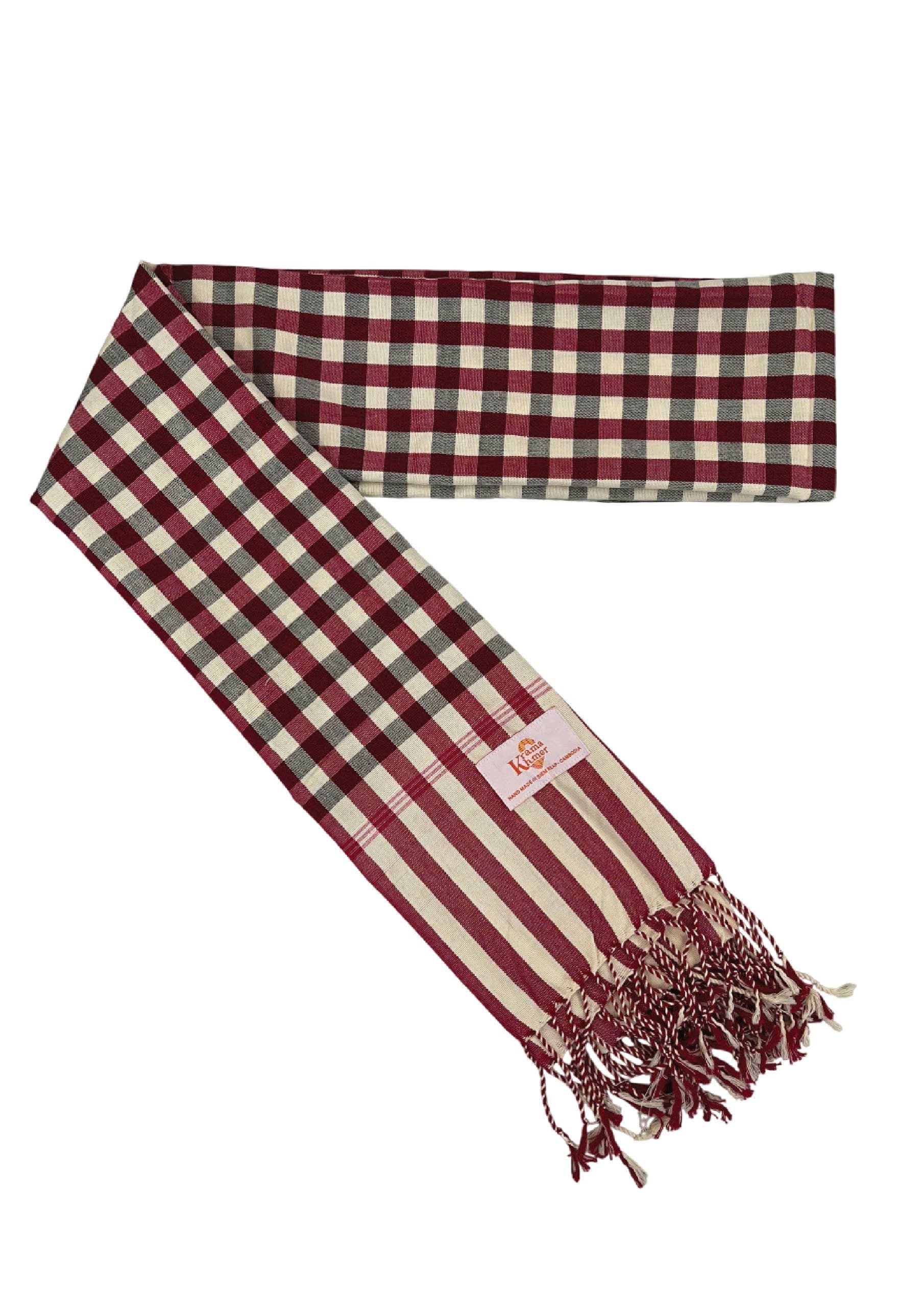 Echarpe foulard coton Krama du Cambodge Monoromrouge noir et blanc XL 48x200 cm