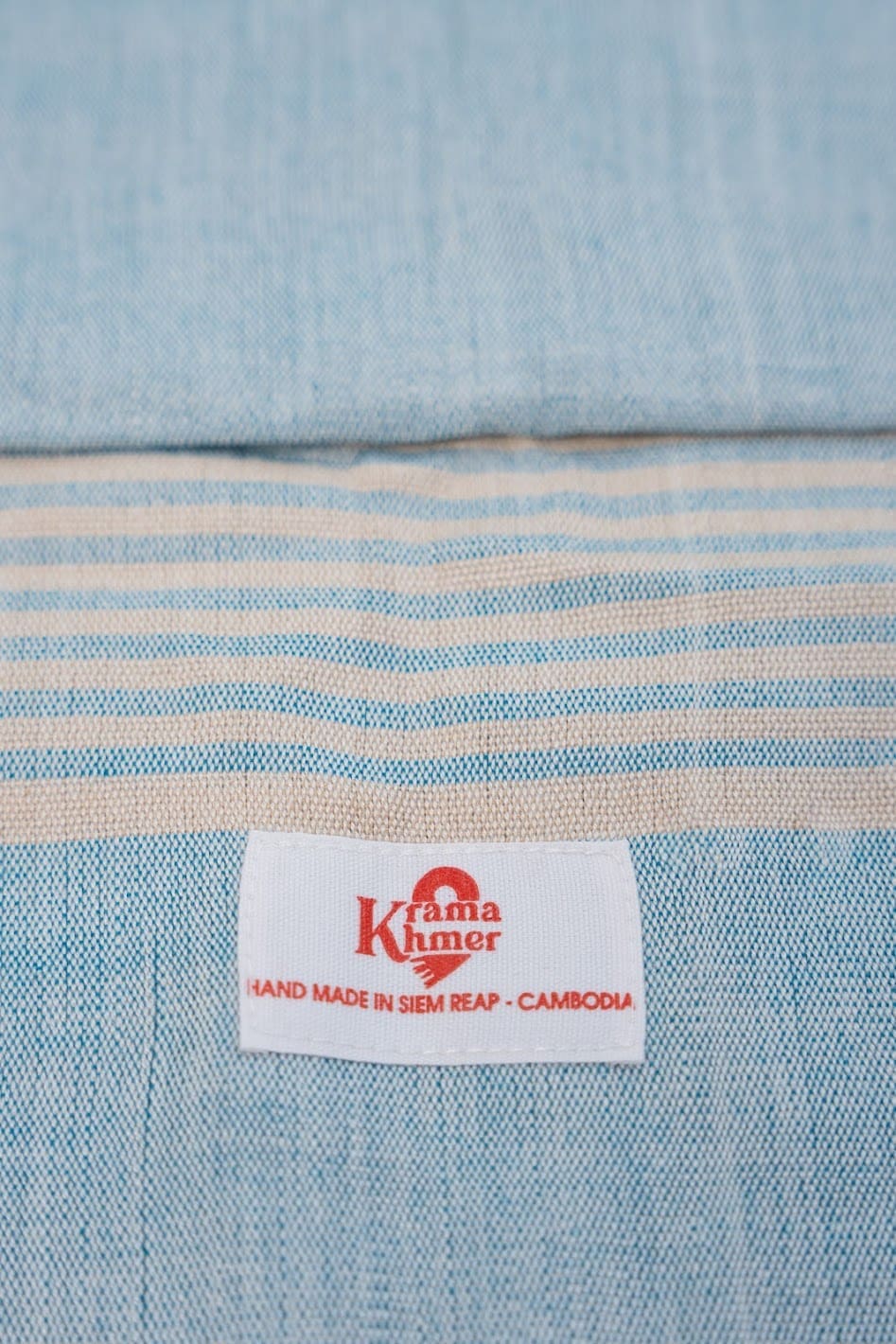 Cotton scarf headscarf Krama from Cambodia Saen light blue and white - Image 2