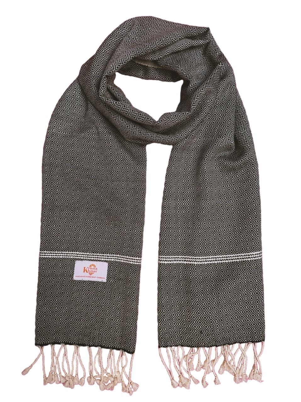 Echarpe foulard coton Krama du Cambodge Bacha noir XL 55x200 cm
