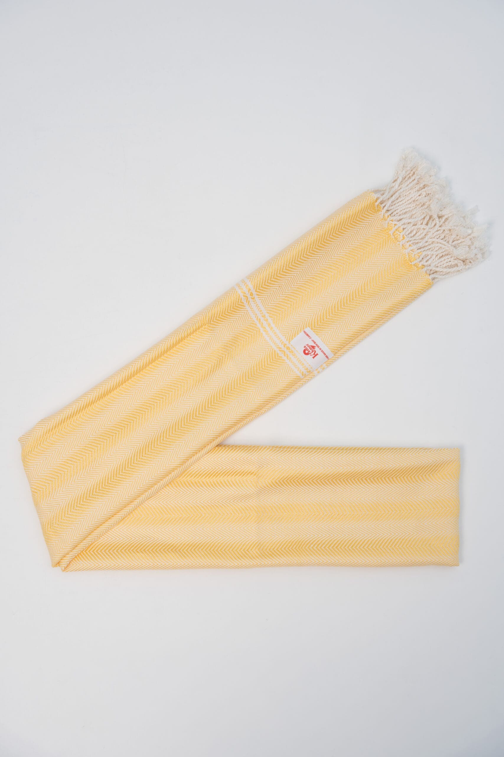 Bufanda pañuelo de algodón camboyano Minh amarillo limón y blanco - Imagen 3