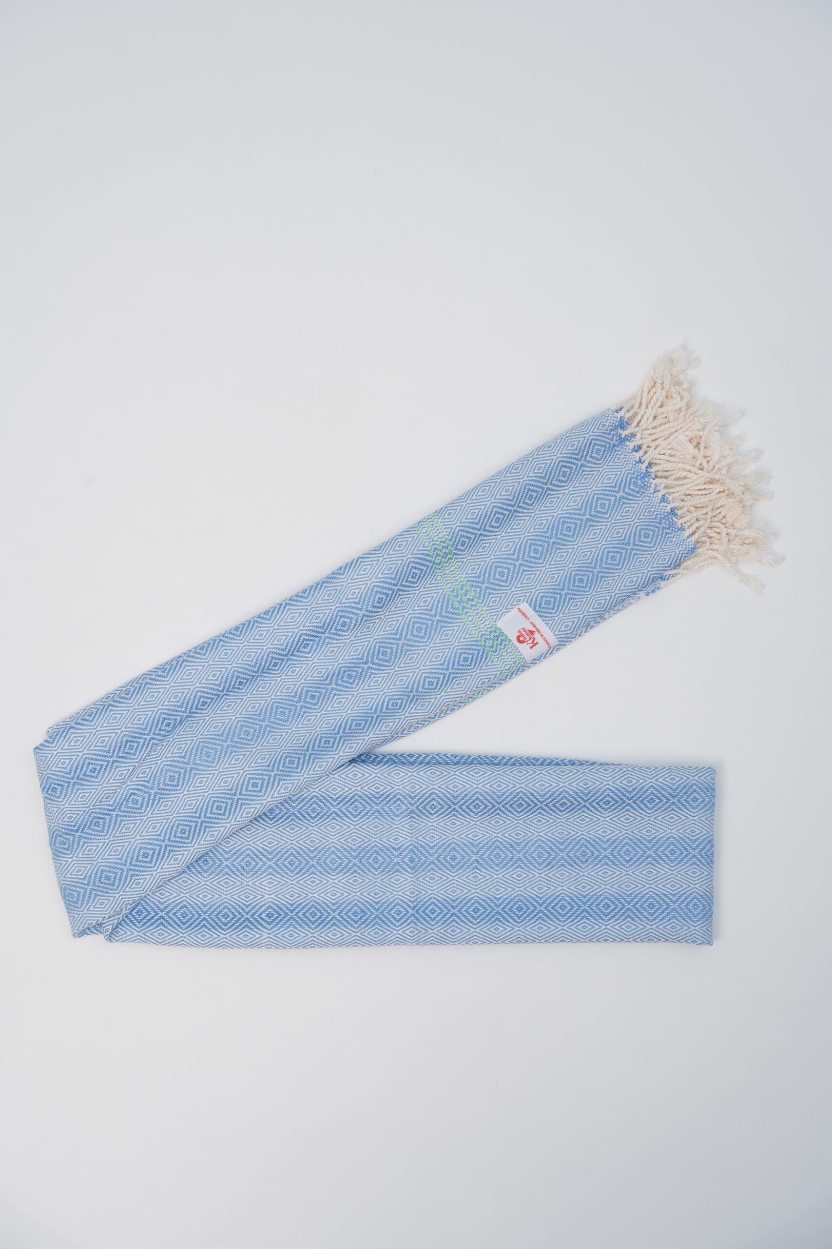 Cotton scarf headscarf Krama from Cambodia Som light blue and green - Image 3