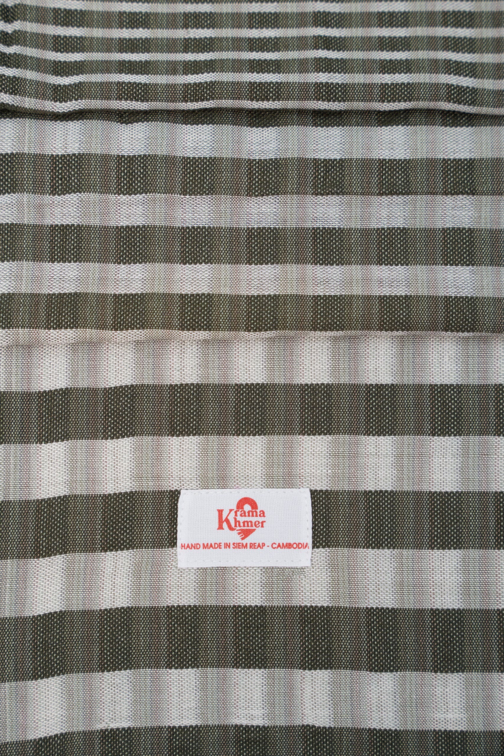 Cotton scarf headscarf Krama from Cambodia Sousdey dark green and grey - Image 2
