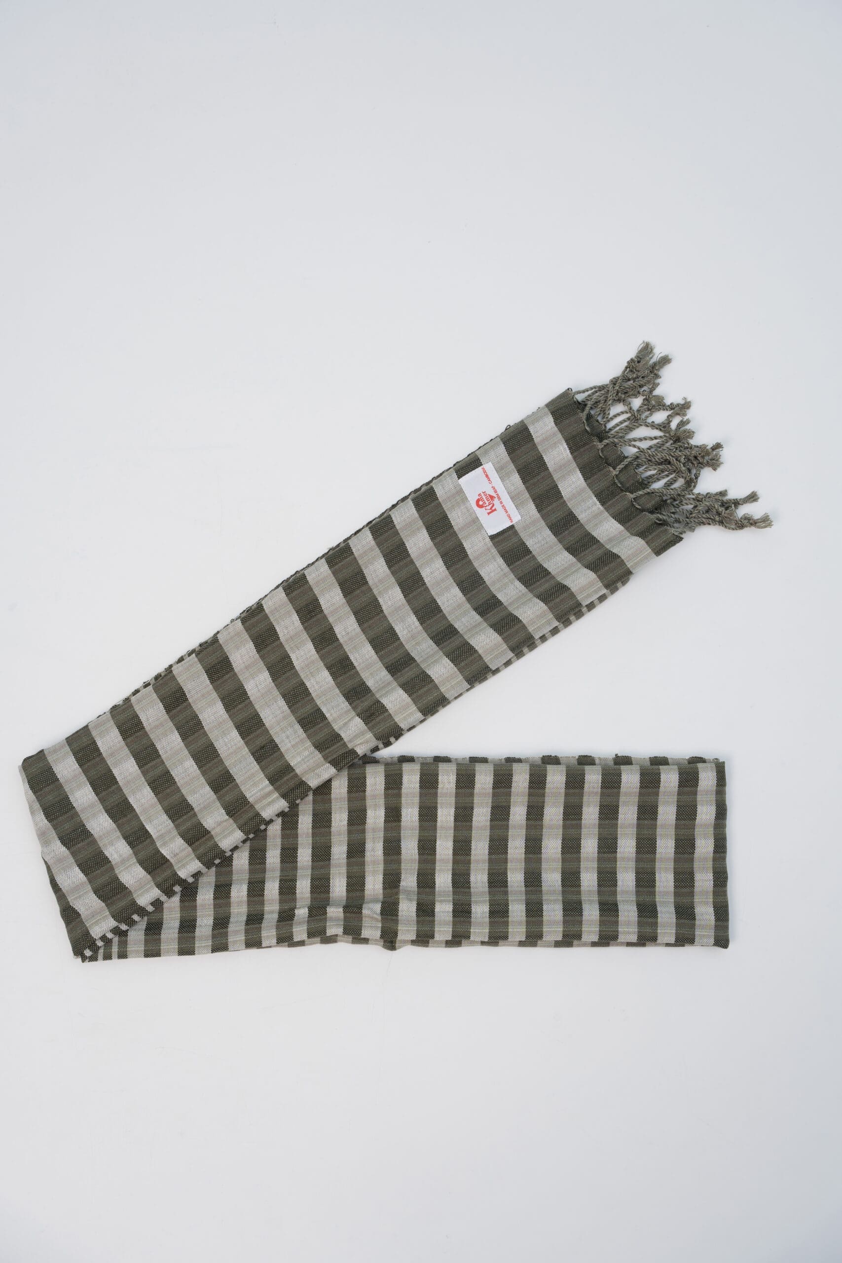 Cotton scarf headscarf Krama from Cambodia Sousdey dark green and grey - Image 3