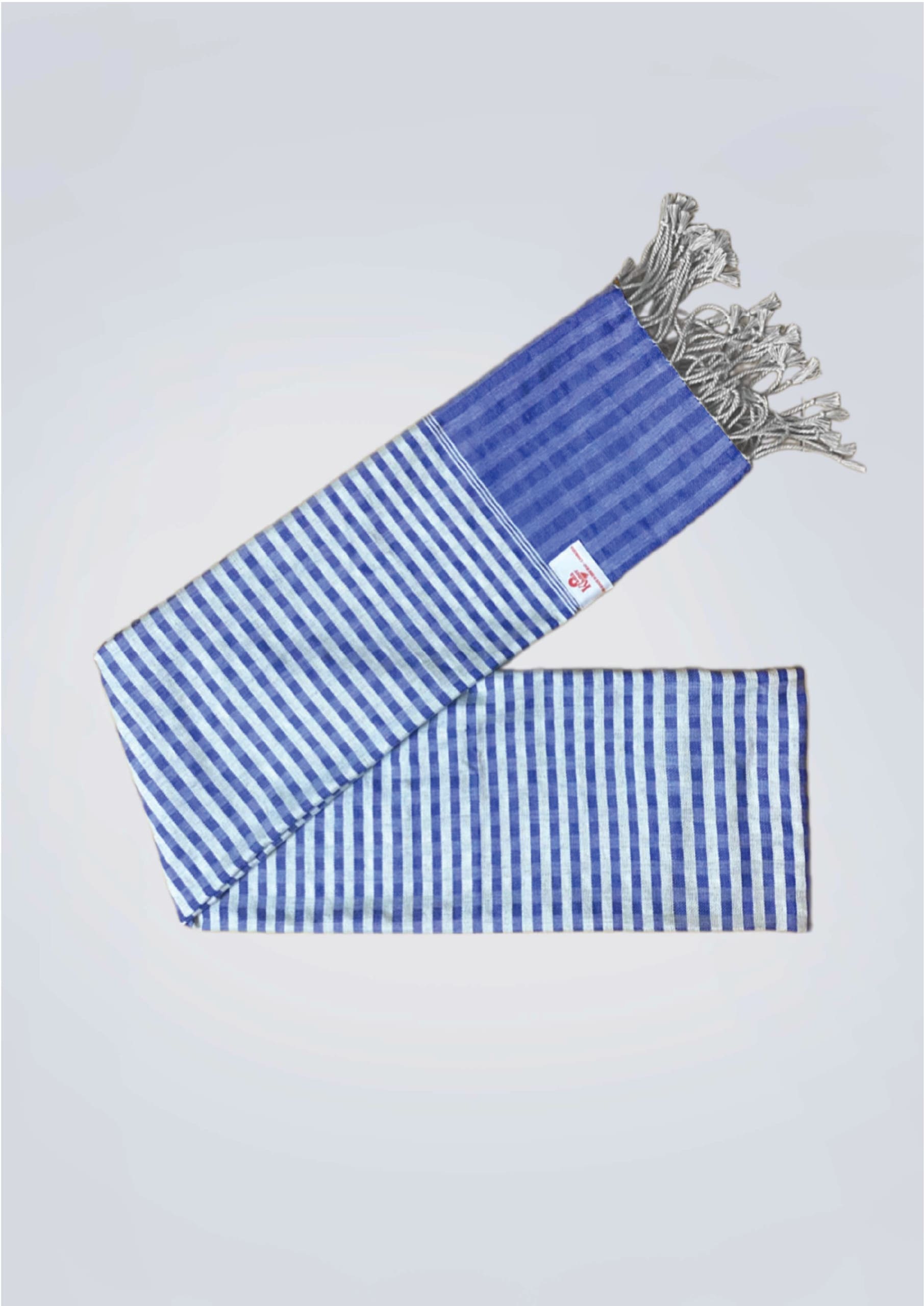 Cotton scarf headscarf Krama from Cambodia Kheew royal blue and grey 180x55 cm - Image 3
