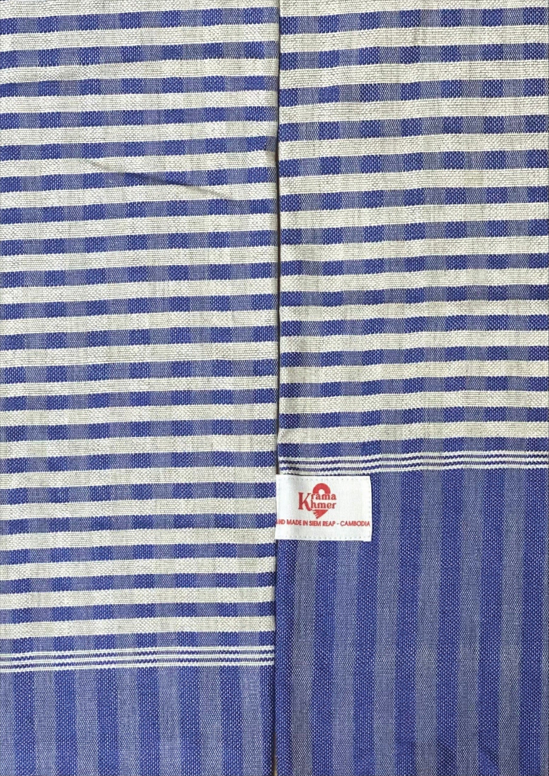 Cotton scarf headscarf Krama from Cambodia Kheew royal blue and grey 180x55 cm - Image 2