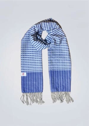 Cotton scarf headscarf Krama from Cambodia Kheew royal blue and grey 180x55 cm