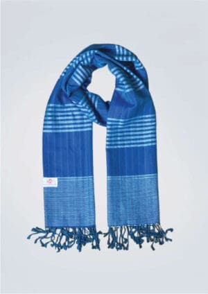 Cotton scarf headscarf Krama from Cambodia Samout light blue and royal blue 180x55 cm