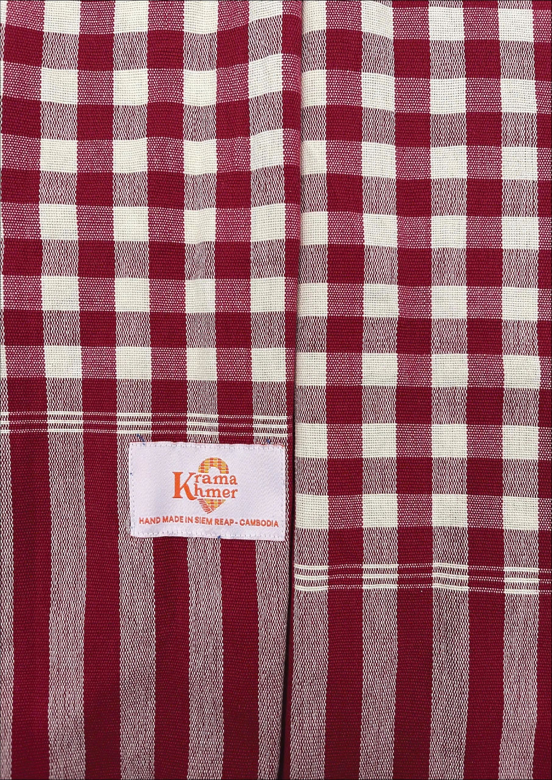 Echarpe foulard coton Krama du Cambodge Khemara rouge et blanc XL 48x200 cm